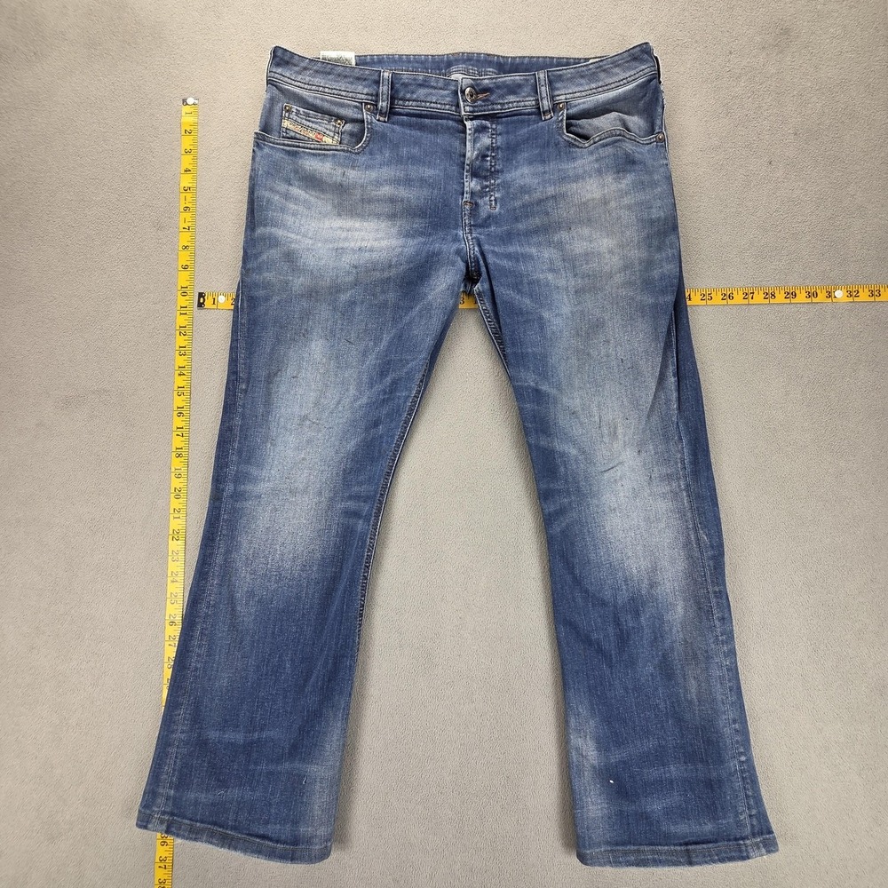 Diesel Jeans Mens 36x30 Blue Zathan Altered Hem Bootcut Stretch Button Fly R831D